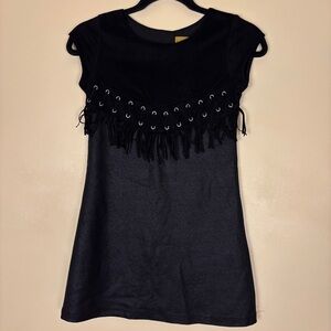 Nicole Miller Black‎ Tunic with Fringe Detail